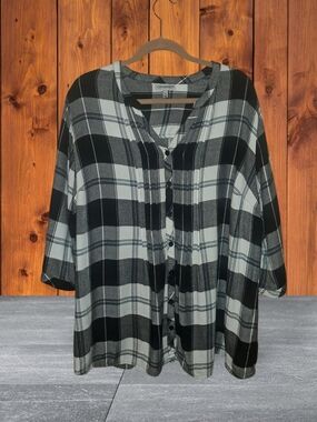 Catherines Black & Gray Plaid Button-Front Women's Shirt